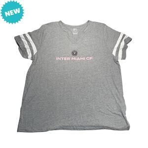 MLS T-Shirt Women's 2X Heather Gray Inter Miami CF Split Neck Short Sleeve NWT